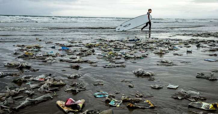 plastic waste on California Long Beach